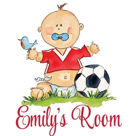 Personalized Name Vinyl Decal Sticker Custom Initial Wall Art Personalization Decor Baby with Soccer Ball Children Bedroom Sports Baby Nursery Room 16 Inches X 20 Inches