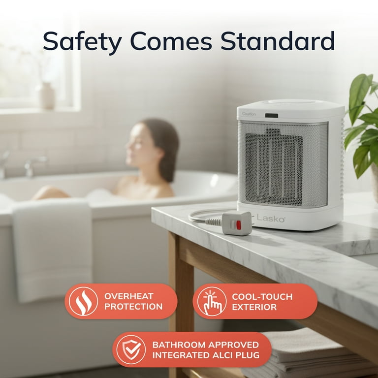 Lasko 1500W Indoor Portable Bathroom Space Heater with ALCI Safety