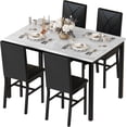 thumbnail image 4 of Baxluxe 4-Person Dining Table and Chair Set, Marble Kitchen Dining Table and Chair Set, with 4 Striped Velvet Dining Chairs, Suitable for Apartments, Breakfast Nooks, and Dining Rooms (Beige/Black), 4 of 7