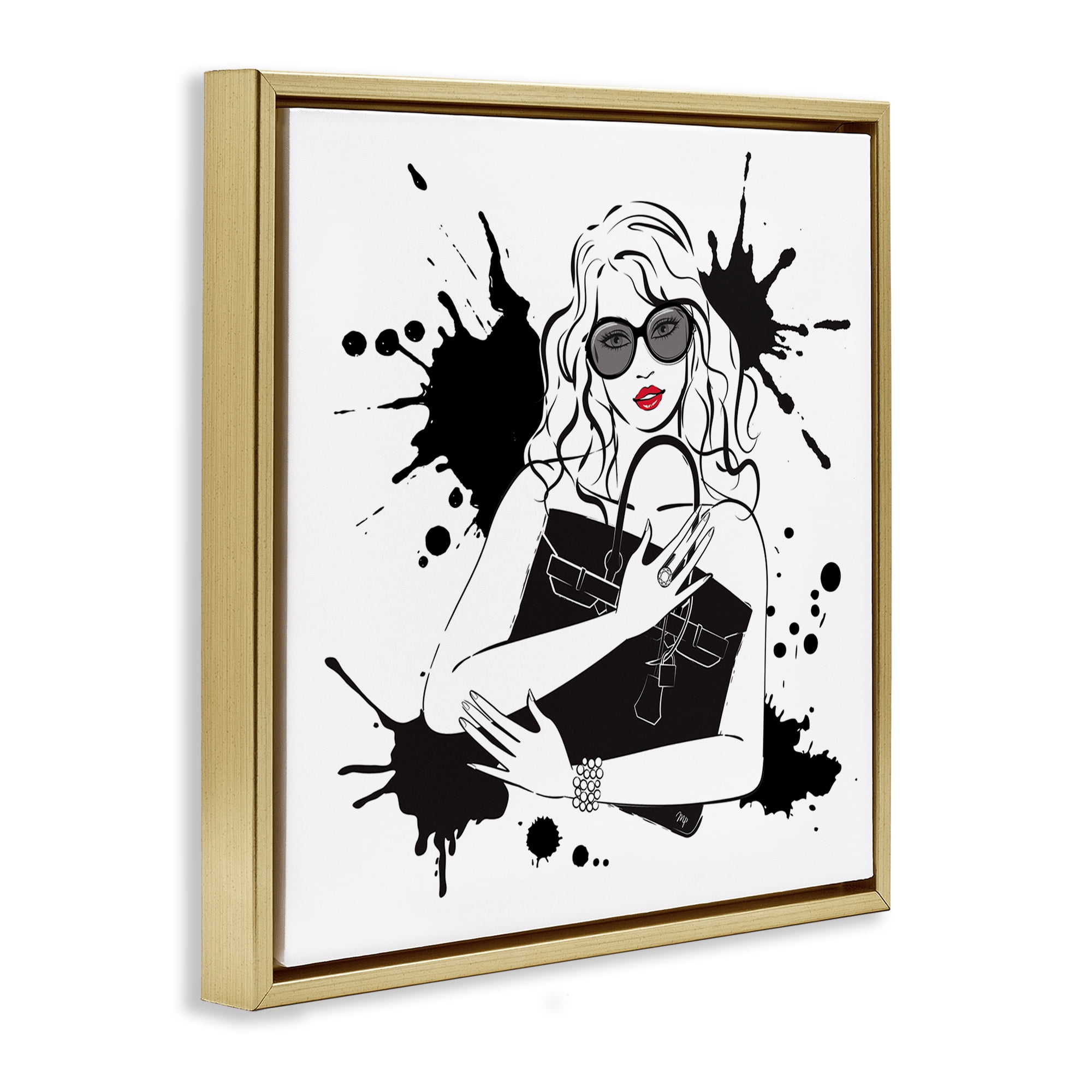Stupell Industries Black Bag Elegance & Glamour Gold Framed Floater Canvas Wall Art, design by Martina Pavlova