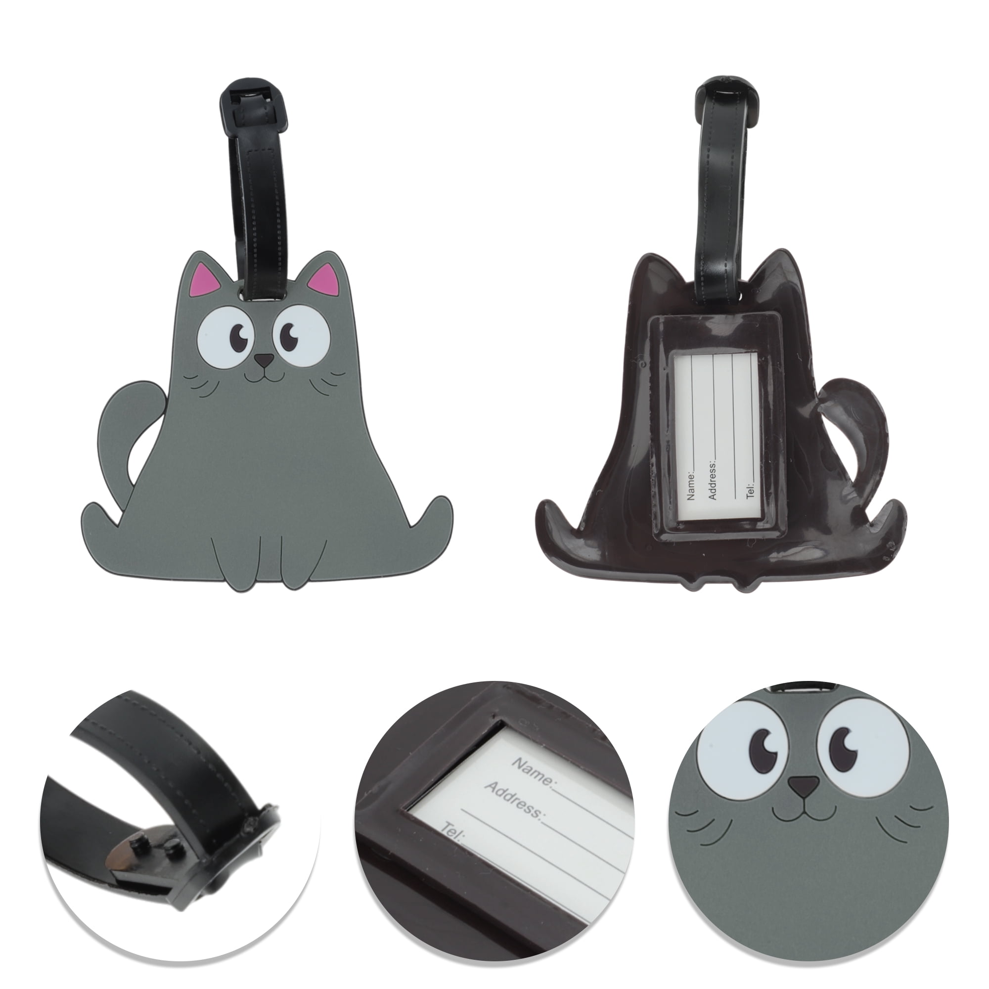 Unique Bargains 1 Pc Stylish Durable Smiling Cat Luggage Tag for Travelling Deep Gray