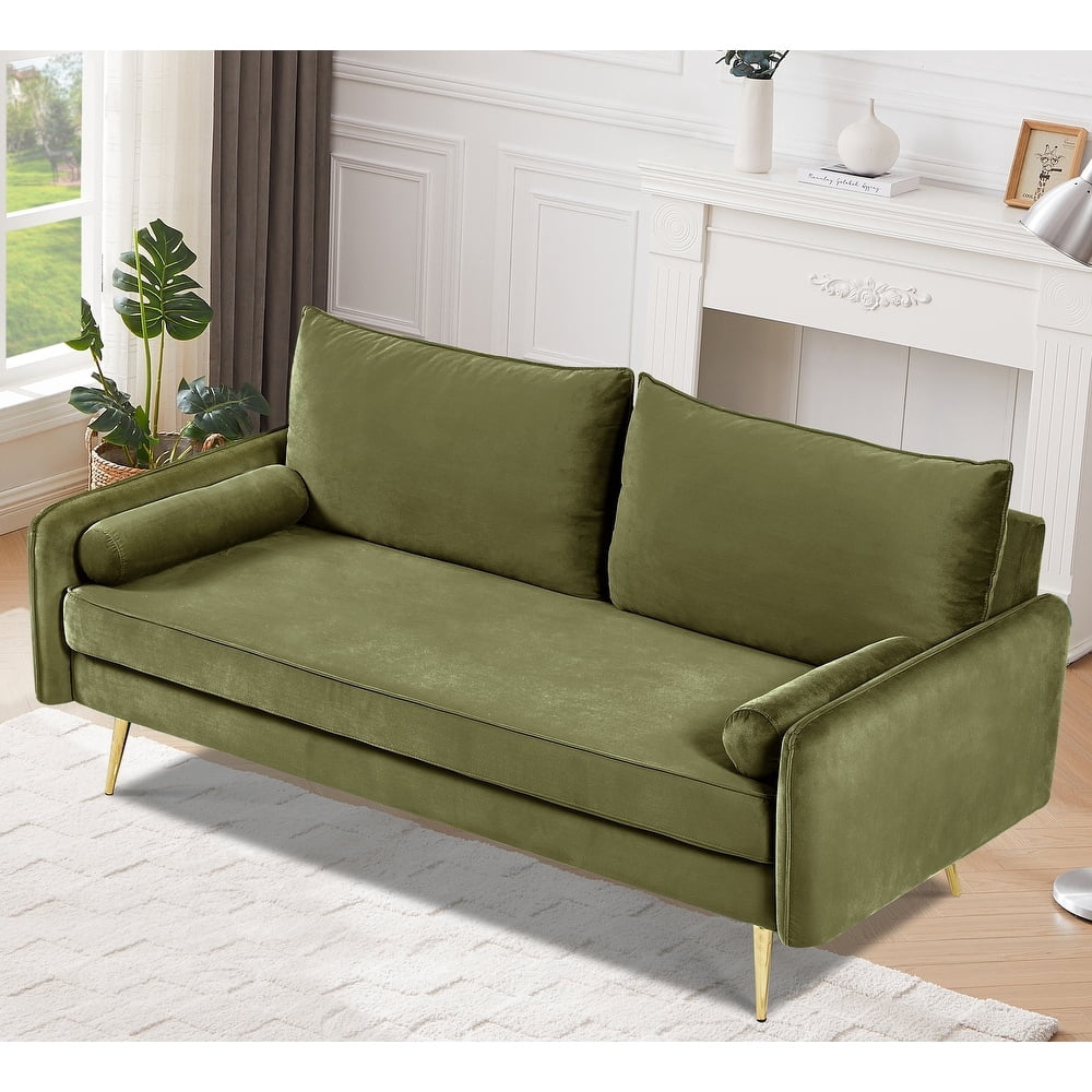 Uspridefurniture Villeda 58''W Polyester Square Arms Loveseat, Olive Green