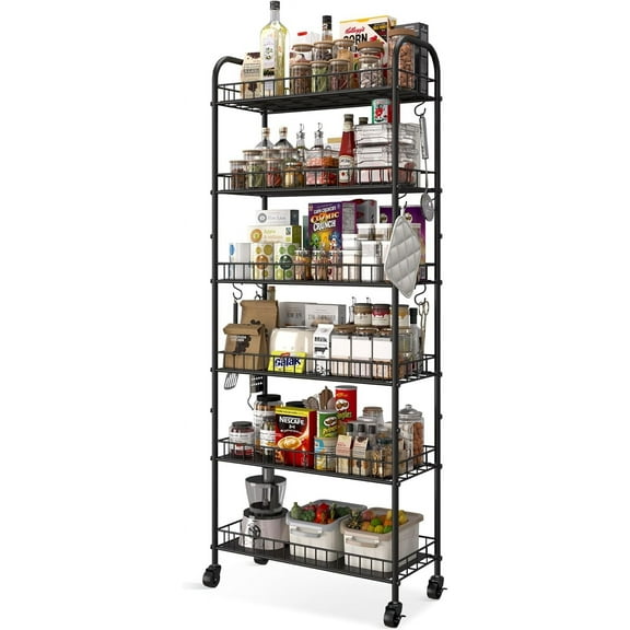 ZHIBO 6-Tier Slim Storage Cart with Wheels, Narrow Utility Cart, 10" Wide
