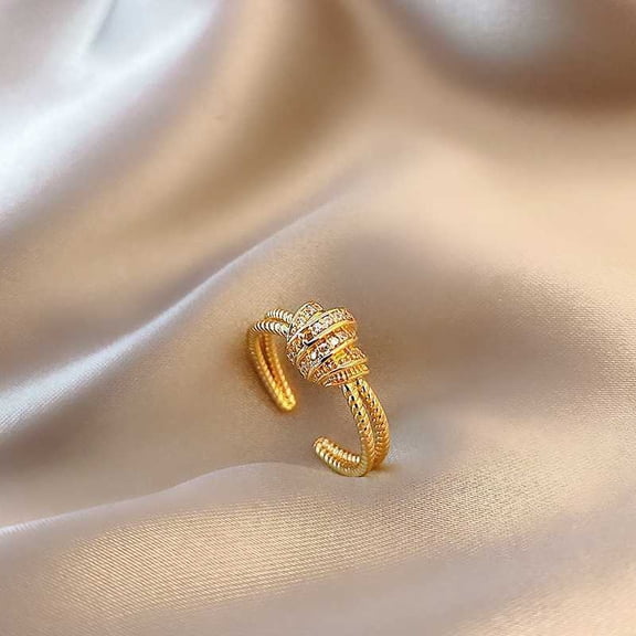 Adjustable Womens Copper Index Finger Ring, Gold Thread Winding Design, Fashionable and Versatile Everyday Jewelry