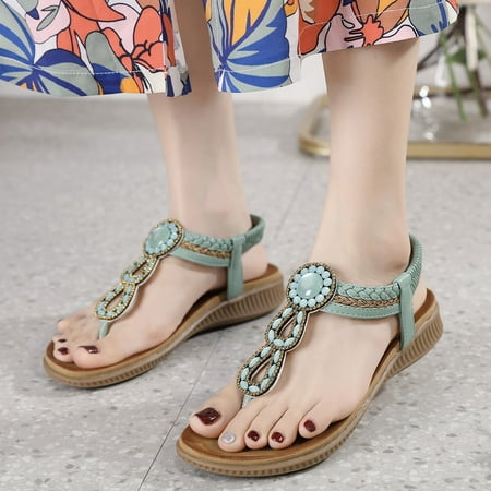 

PEASKJP Summer Sandals for Women 2023 Women Round Toe Open Toe Slippers Summer New Pattern Comfort Non-Slip Sandals Party Sandals Green 8