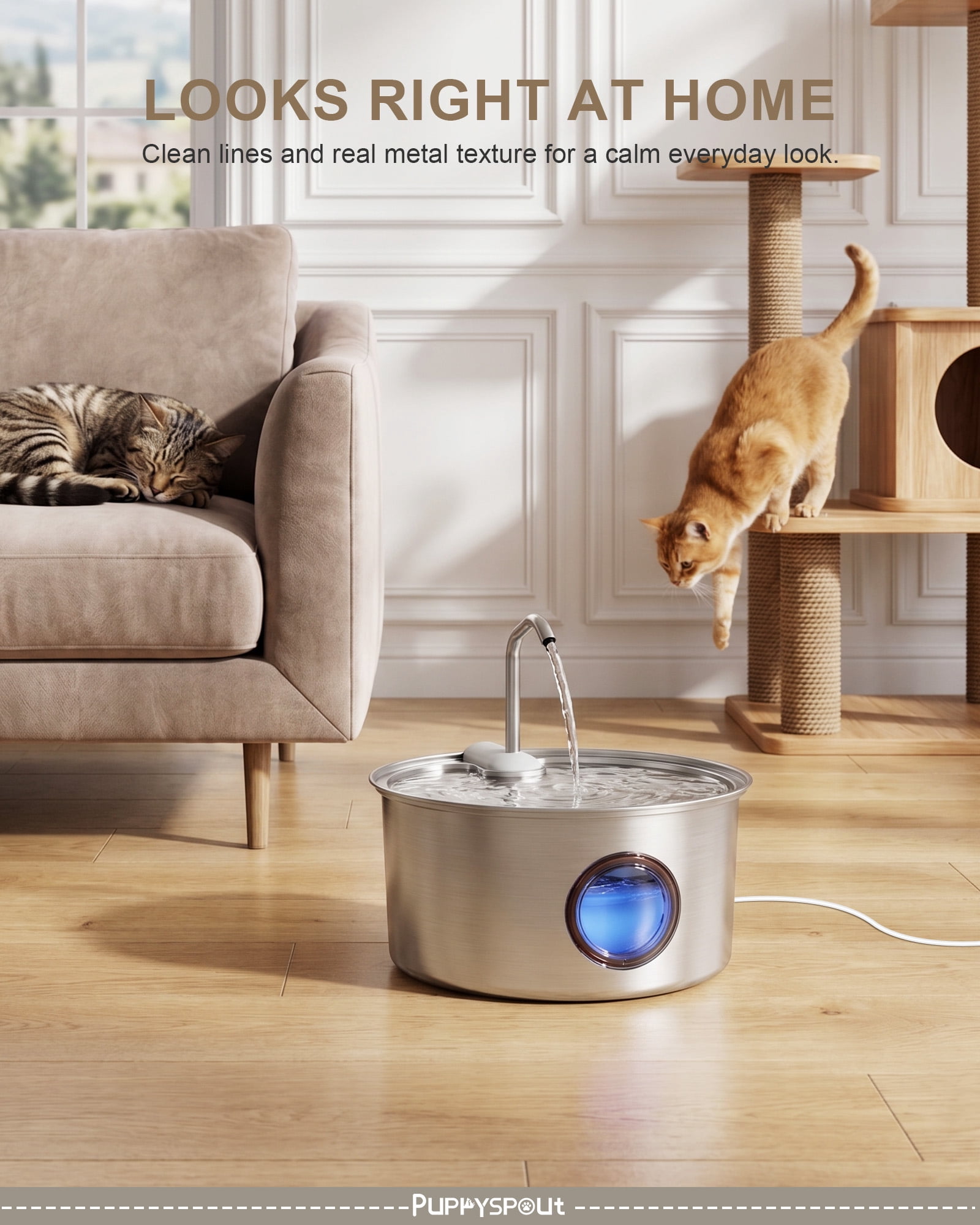 FWMB 108oz/3.2L Stainless Steel Cat Water Fountain with 3 Replacement Filters, Automatic Water Dispenser for Cat and Dogs, Electric Drinking Bowl Suitable for Multiple Pets