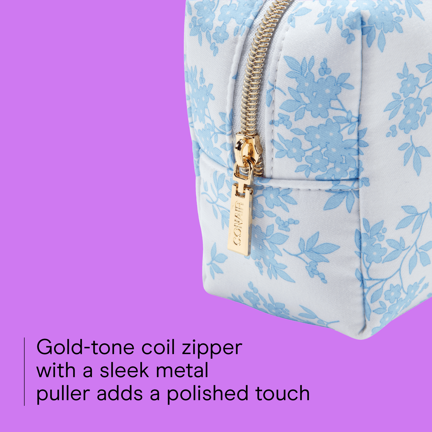 Conair Blue Floral Loaf Organizer, Travel-Ready Beauty Bag with Gold-Tone Hardware