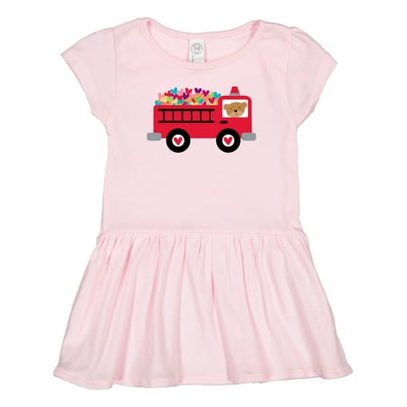 

Inktastic Valentine Fire Truck Heart Bear Gift Toddler Girl Dress