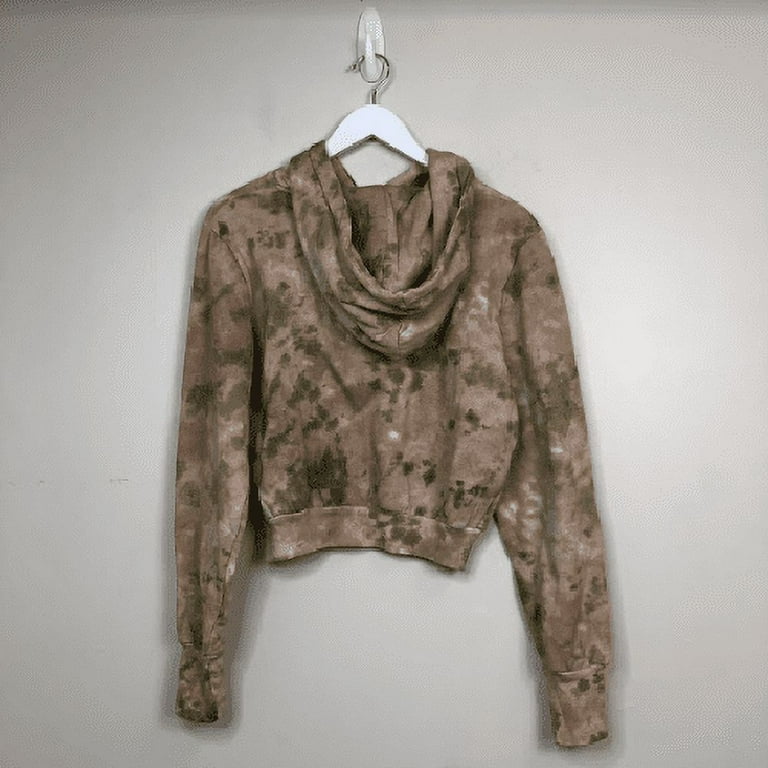 AFRM Women s Tie Dye Long Sleeve Cropped Hoodie Sweatshirts Green Brown S NWT Walmart