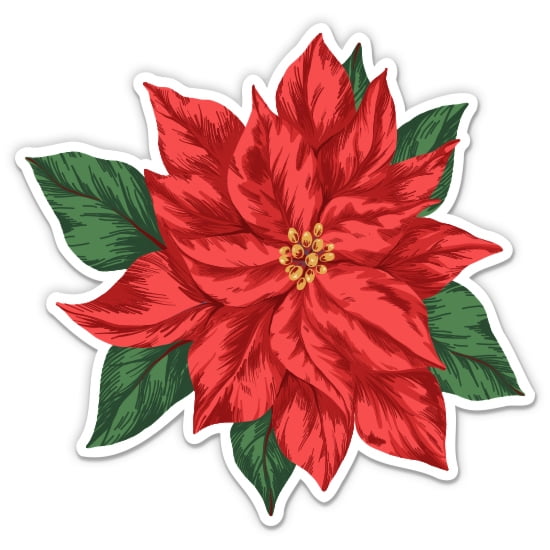 Poinsettia Christmas Flower - 3" Vinyl Sticker - For Car Laptop Water Bottle Phone - Waterproof Decal