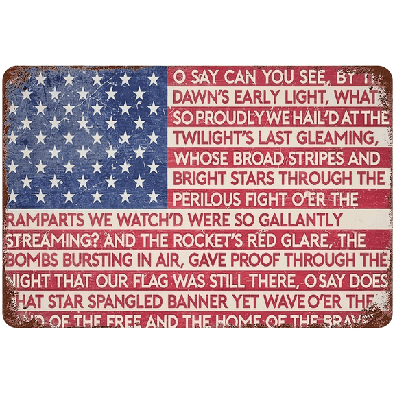 1pc Patriotic USA American Flag with National Anthem Metal Sign Wall Decor Home Man Cave Office Garage Bar Pro-American Gift, Decorative signs and plaques.