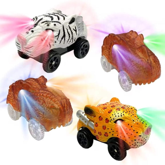 Tracks Cars Only Replacement, Flex Track Race cars for Magic Tracks Glow in the Dark, LED Lights Up Battery Operated Snap N Glow Trax cars Accessories, Compatible with Most Car Tracks (4pack
