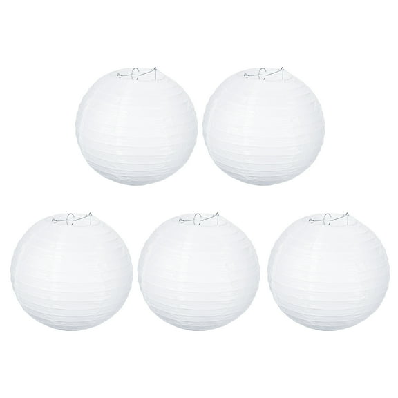 Uxcell 10" Paper Lanterns, Round Hanging Chinese/Japanese Lantern Decoration for Home Birthday Party, White 5 Pcs