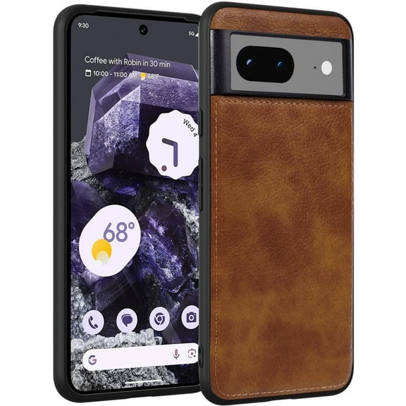 AIOVETEAB Compatible with Google Pixel 8 Case Premium Leather TPU Hybrid Case Cover,Brown