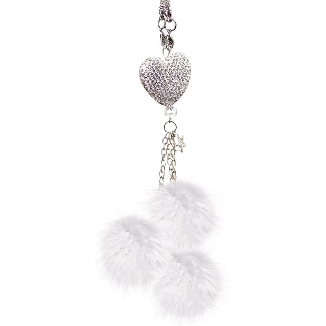 Colgante de cristal para coche, espejo retrovisor, adorno de diamantes de imitación, decoración colgante para coche, colgante de bola de felpa con corazón de amor, adornos interiores de cristal para coche ER