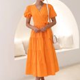 thumbnail image 5 of Gibobby Vestido largo para mujer, de verano Vestido largo de playa de manga corta con cuello en V informal de color liso para mujer(Naranja,G), 5 of 5