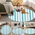 thumbnail image 5 of Teal Aqua Stripe Round Area Rug 7 FT,Non Slip Living Room Area Carpet,Gradient Geometric White Vertical Striped Washable Soft Circular Rug Floor Carpet for Bedside Office Play Room Classroom, 5 of 9