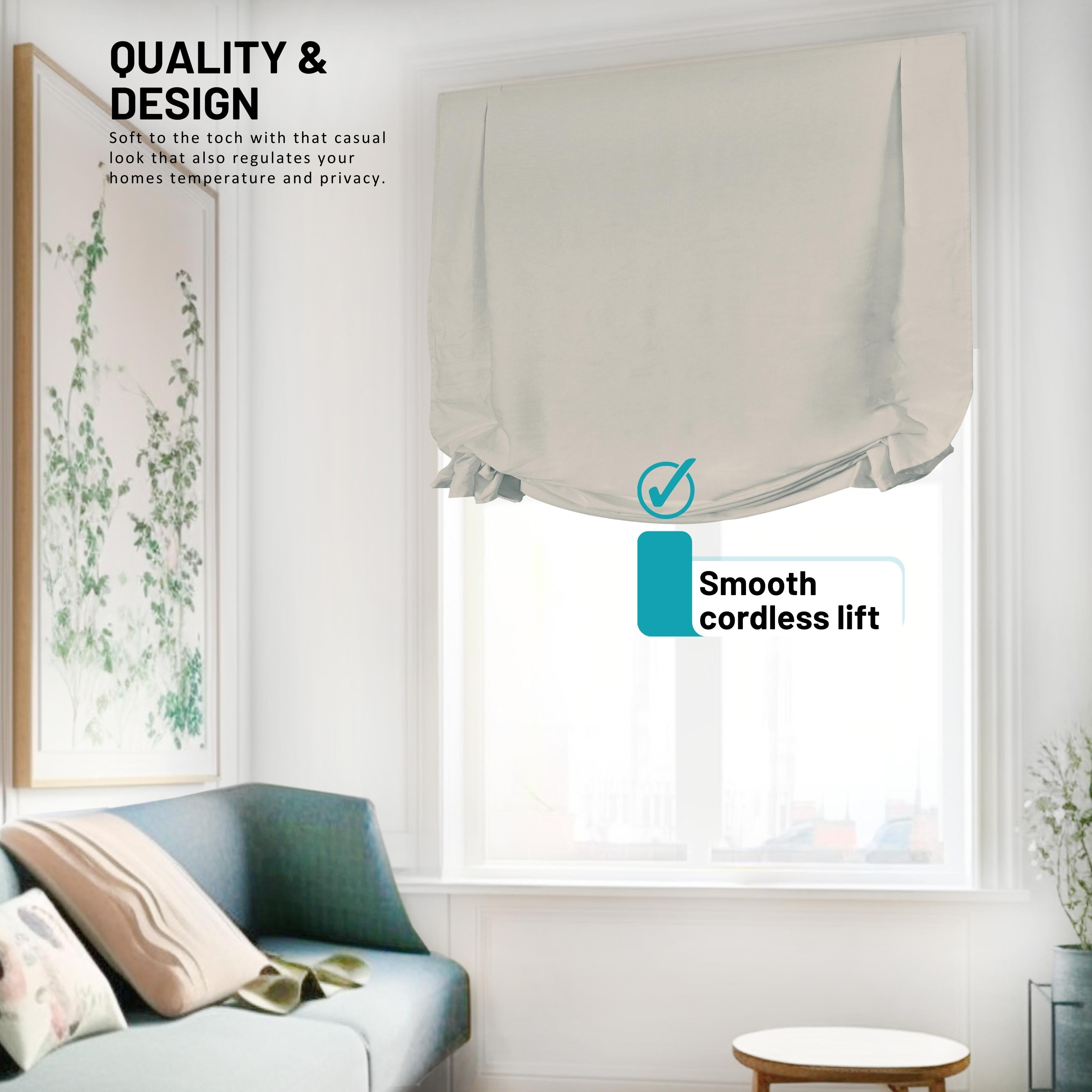 Chicology Cordless Roman Shades, Light Gray (Tulip), 27"W X 64"H