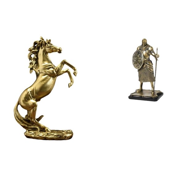 Dualoai Handmade European Horse Knight Statue Figurine Creative Table Decoration for Hotels Bookshelves Fireplace Entryway Living Room Home