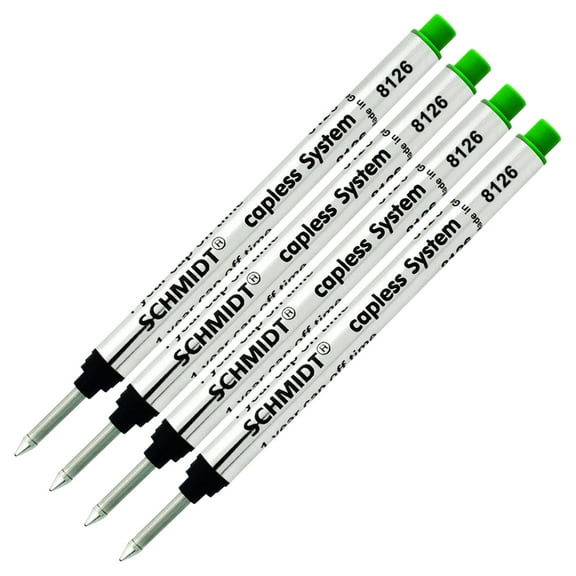 4 Pack - Schmidt 8126 Capless Rollerball - Green Ink, Fine Tip 0.6mm