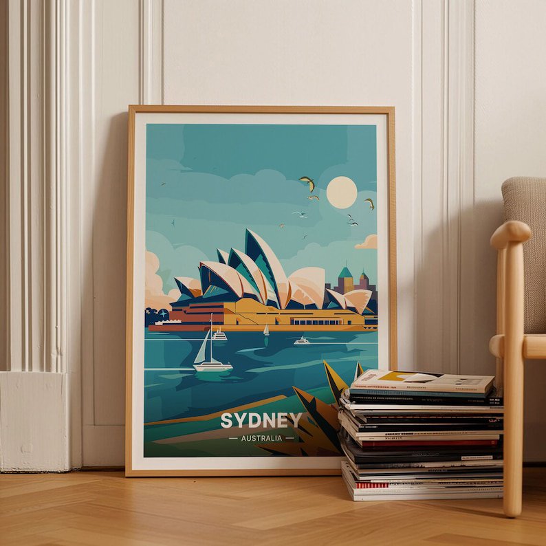 LAVIE Sydney Skyline Travel Poster, Australia Wall Art, Unique Wedding Gift, Birthday Present, Home Decor ,Vintage Travel Wall Art Unframed