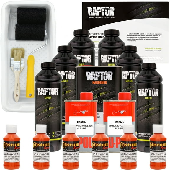 Raptor Safety Orange Urethane Spray-On Truck Bed Liner Roller,Tray, Brush 6 Liters