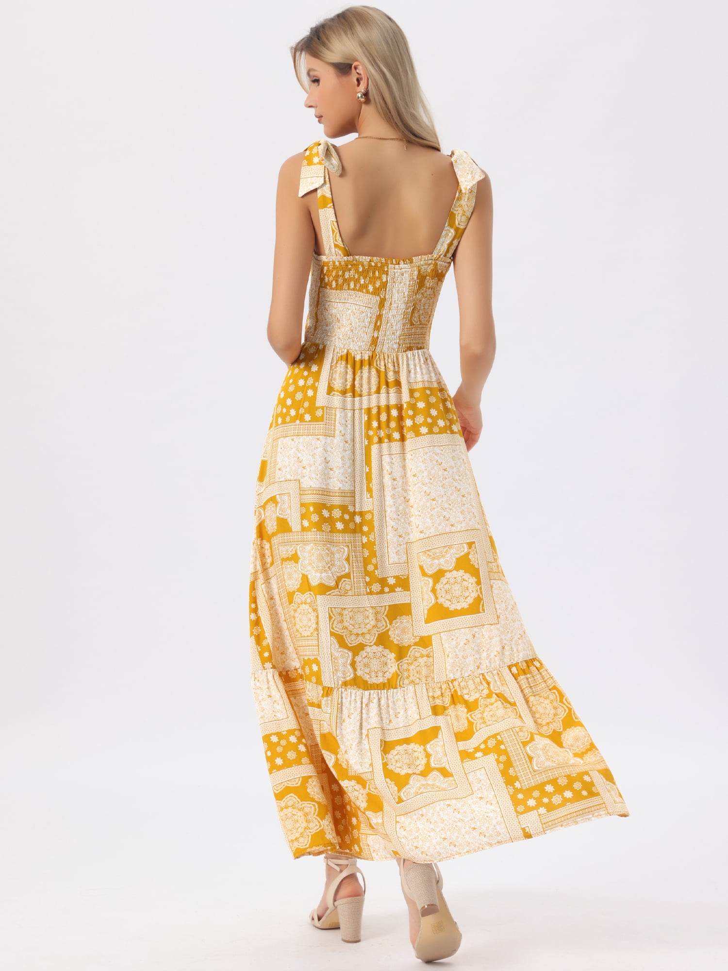 DARING DIVA Women's Summer Spaghetti Strap Square Neck Casual Dress L Yellow