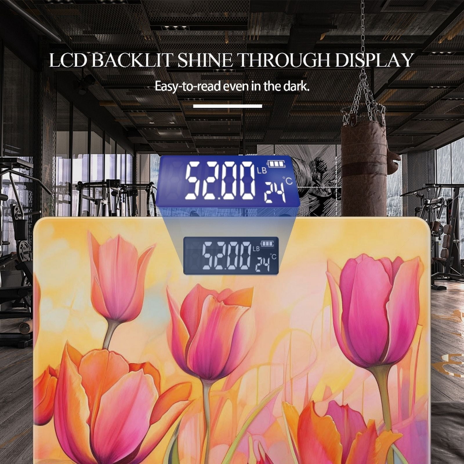 High Precision Body Weight Scale Smart Bathroom Scales with Large LCD Display(400lbs),Decorative for Bedroom-Painting Of Tulips In Shades Of Pink And Orange