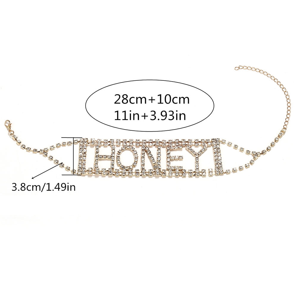 AYYUFE Punk Shiny Rhinestone Letter Honey Cup Chain Choker