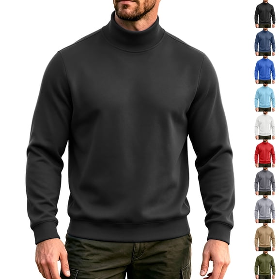 Zvmxot Fleece Turtleneck Sweatshirt for Men Pullover Solid Casual Sweatshirts Fall Winter