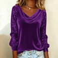 thumbnail image 2 of Vintage Velvet Tops for Women Casual Glitter Sequins Long Sleeve Stylish Shirt Cowl Neck Drape Ruched Front Dressy Blouse, 2 of 5