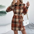 thumbnail image 4 of Arnsht Plaid Shacket Jacket Women Button Down Long Flannel Shirt Fall Oversized Jackets Casual Shaket Lapel Winter Coats Orange L, 4 of 8