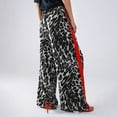 thumbnail image 3 of Women's Cheetah Print Baggy Pants Wide Leg Side Striped Loose High Waisted Casual Y2K Streetwear Trousers Gray M, 3 of 6