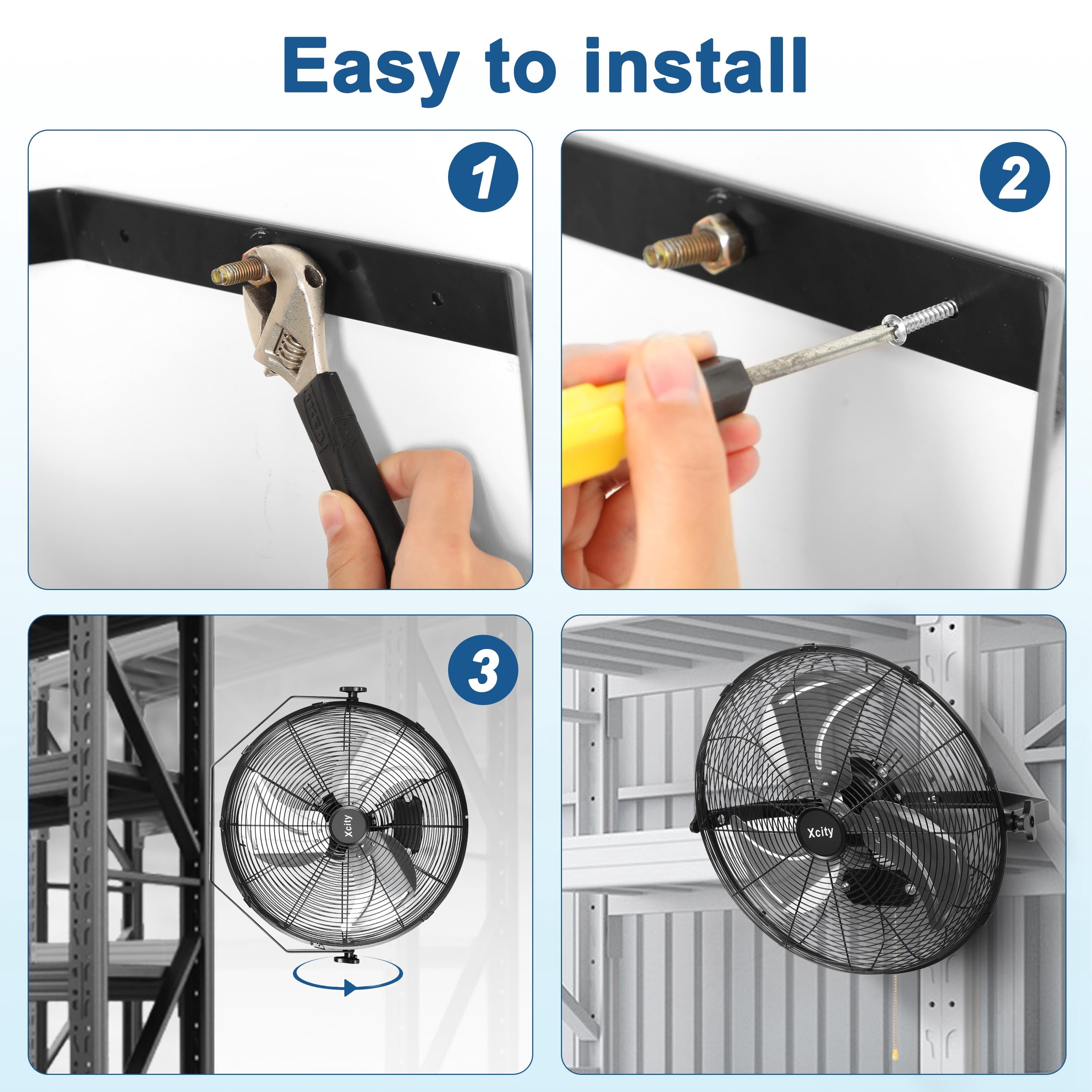 Avobird 20 Inch Metal Wall Mounted Fan, High Speed Industrial Fan, 3-Speed Fan with 360°Tiltand Wall Mount, High Airflow of 3000 CFM, Durable Metal Design for Home/Factory/Workshop