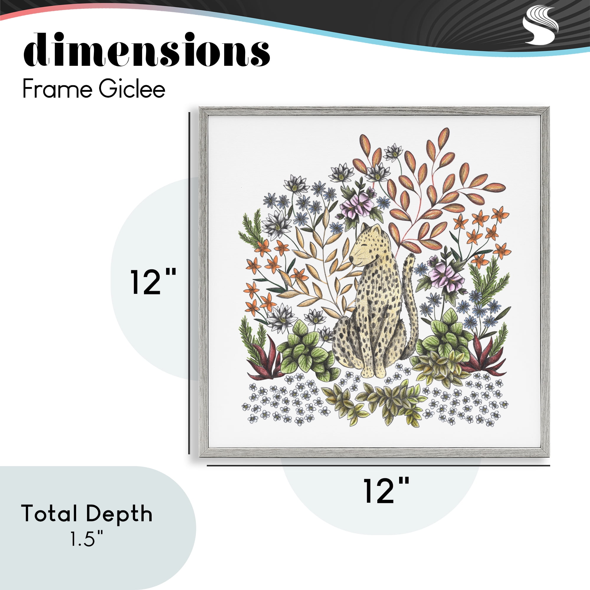 Jungle Wildlife Leopard Gray Framed Giclee Art, design by Cecilia Battaini