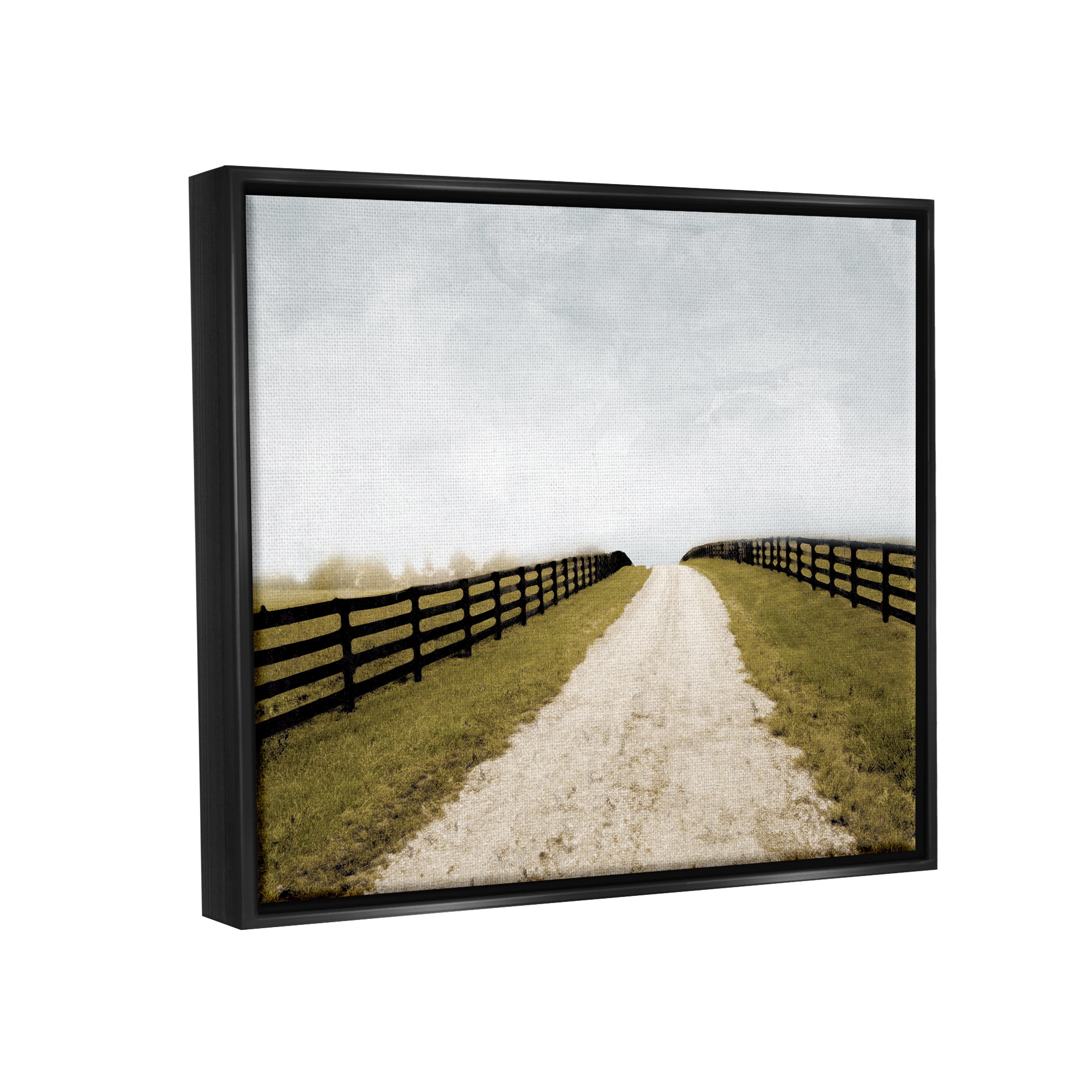 Stupell Industries Farmland Path with Fence Landscape Painting Black Floater Framed Canvas Art Print Wall Art, 31 x 25