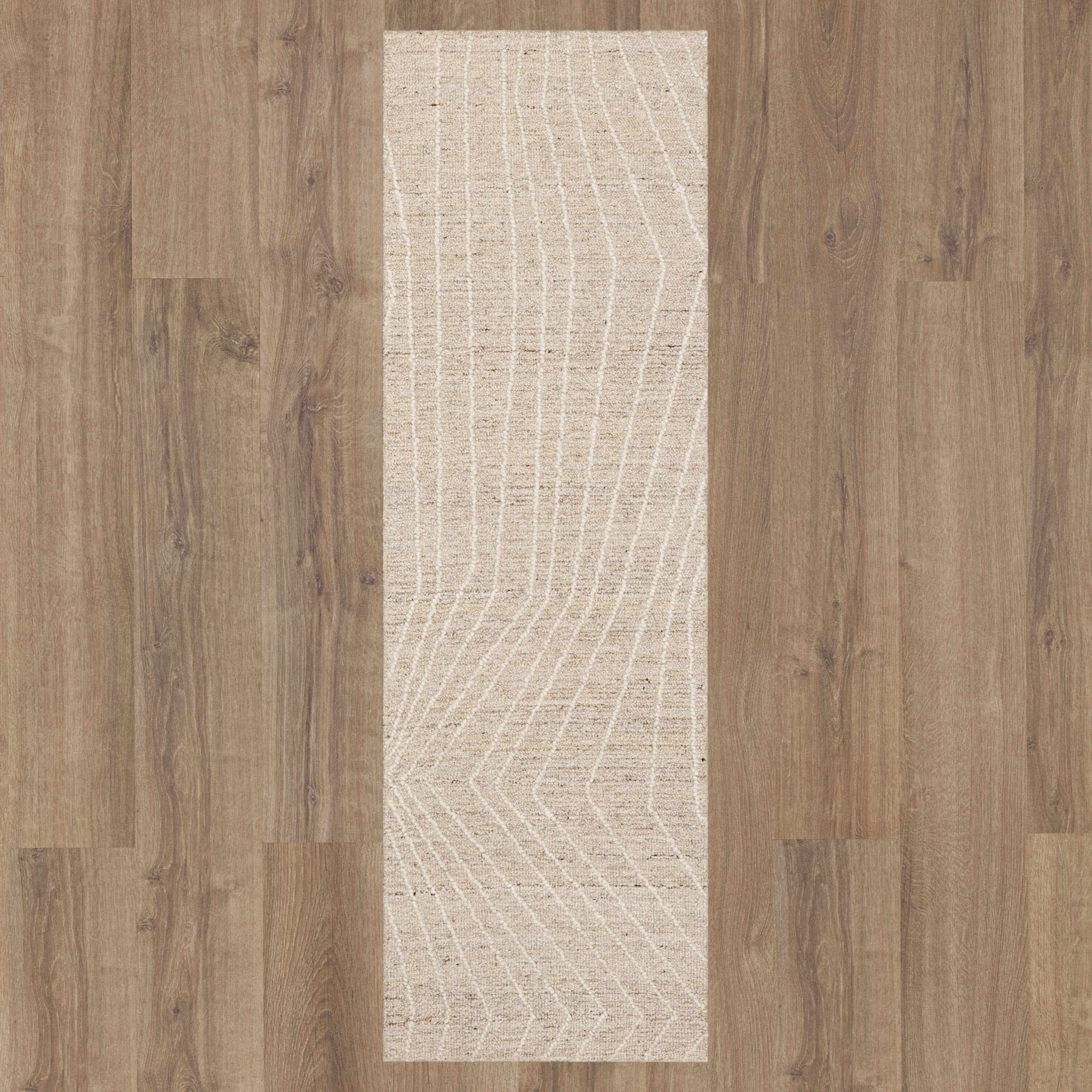 Mainstays Wool Lines Plush Indoor Fade Resistant Tufted Area Rug, Ivory, 1'10" x 6'