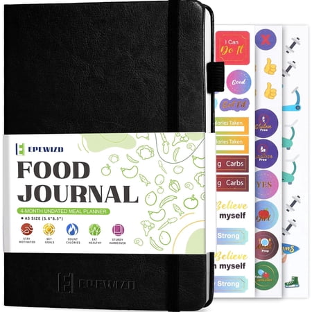 Food Journal for Weight Loss, Meal Planner & Daily Food Wellness Diary to Count Calories Nutrient Intake,Weight Loss Journal to Track Health (A5 size) Black