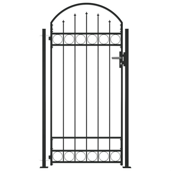 Casafoyer Fence Gate with Arched Top and 2 Posts 41.3"x80.3" Black