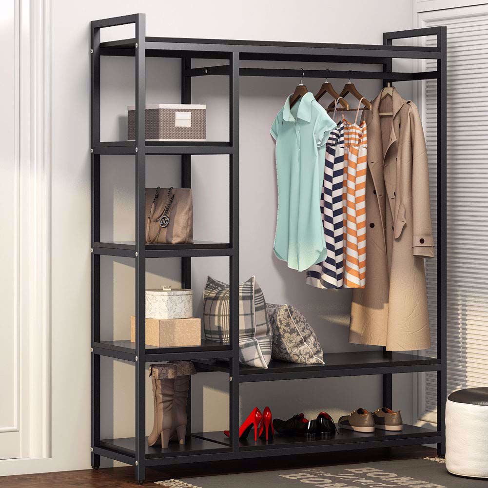 Details about   Clothes Large Storage Space Closet Organizer Shelf Wardrobe Rack with Hangers US 