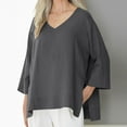 thumbnail image 2 of XuJwPNcy Linen Shirts for Women 3/4 Sleeve Oversized Tops Plus Size Casual V Neck Pullover Solid Color Blouse Tshirts（Gray,Large), 2 of 7