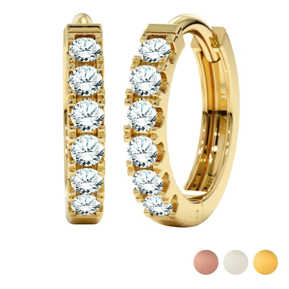 JeenMata Boucles d'Oreilles Créoles en Diamant de Laboratoire Certifié - Boucles d'Oreilles Créoles Classiques Taille Ronde pour Bijoux de Tous les Jours - Placage Or Jaune