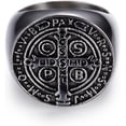 thumbnail image 2 of GHSDFBB Bague Croix Romaine Catholique en Acier Inoxydable Protection Chasseur de Fantômes Saint Benedict Exorcisme Homme, 2 of 5
