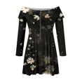 Womens Fall Dresses Boho Floral Dresses Long Sleeve Half Zip V Neck Off