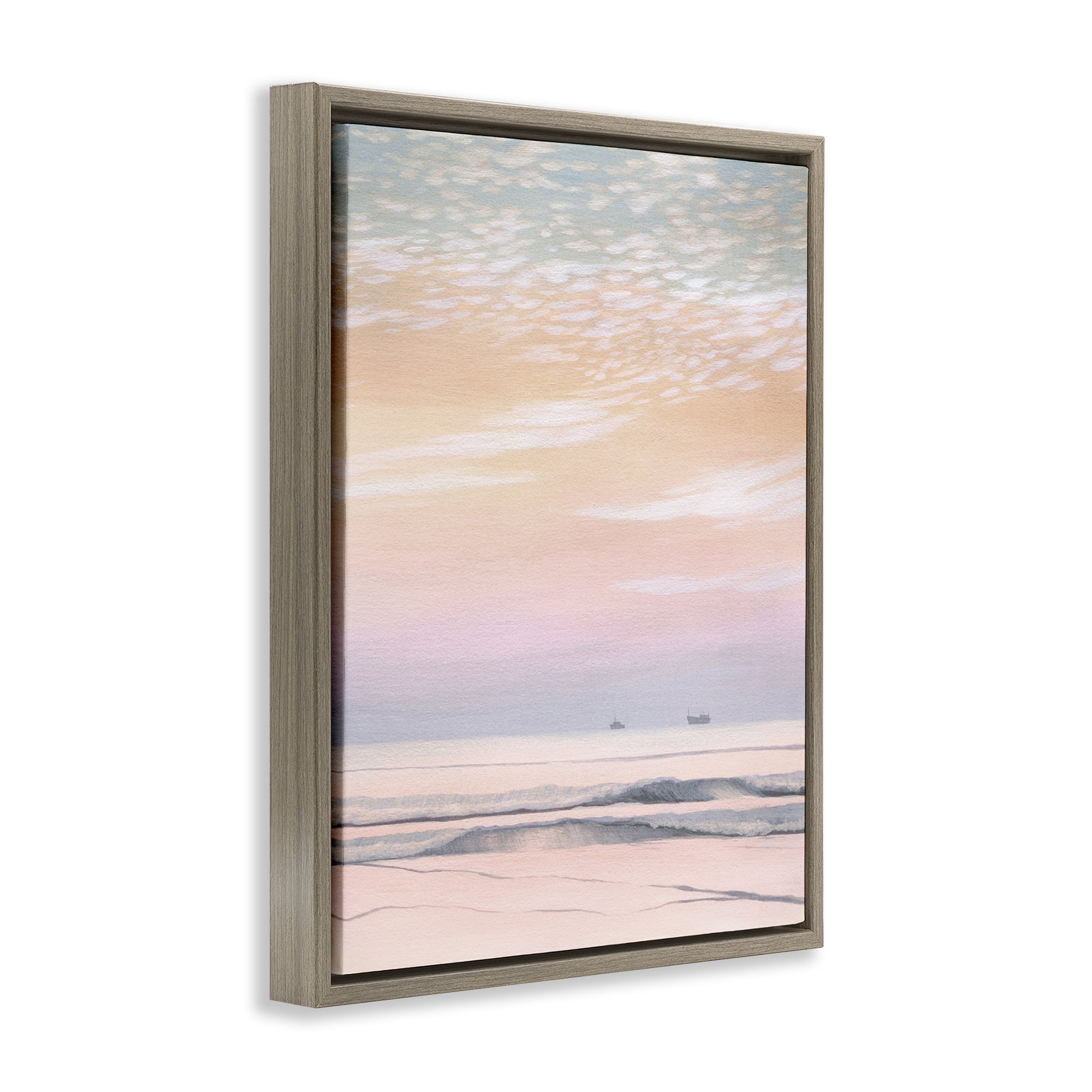 Stupell Industries Distant Ship at Sunrise Nautical & Beach Painting Brown Floater Framed Canvas Art Print Wall Art, 25 x 31