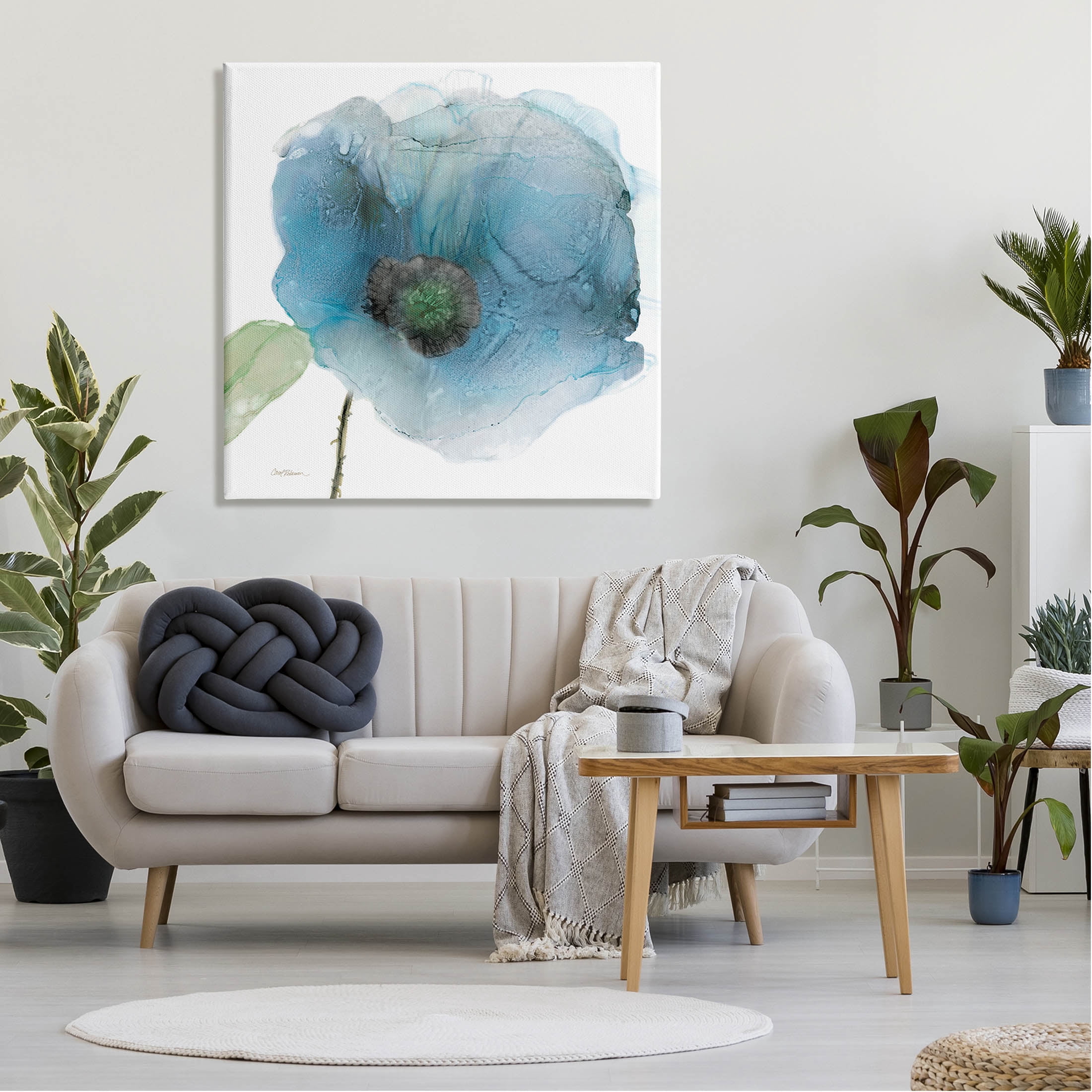 Stupell Industries Abstract Blue Flower Shape Graphic Art Gallery Wrapped Canvas Print Wall Art, Design by Carol Robinson