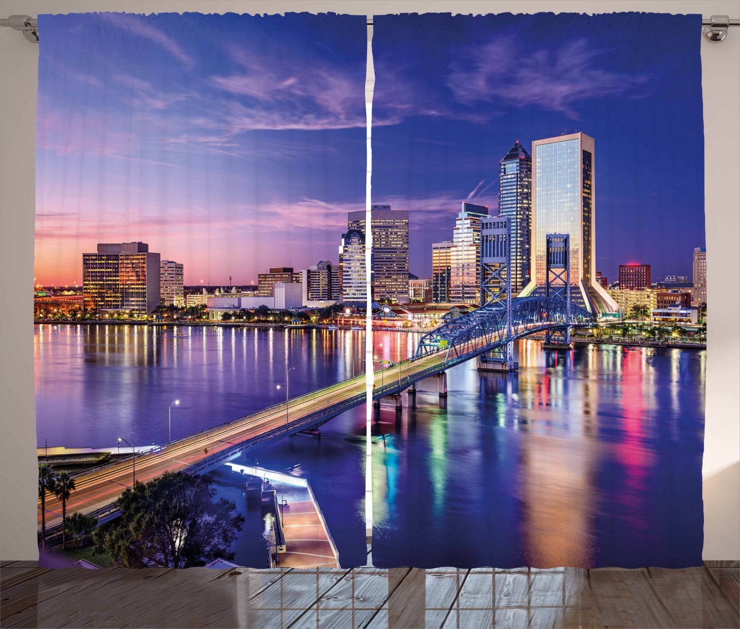 United States Curtains 2 Panels Set, Jacksonville Florida Skyline