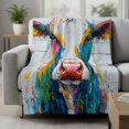 thumbnail image 2 of Farmhouse Oil Painting Blanket Soft Cozy Warm Throw Blanket for Couch, Plush Fuzzy Flannel Fleece Blankets for Sofa, Colorful Cow Animal Wooden Grain Bed Blankets Lightweight Gifts for Women, 50"x60", 2 of 9