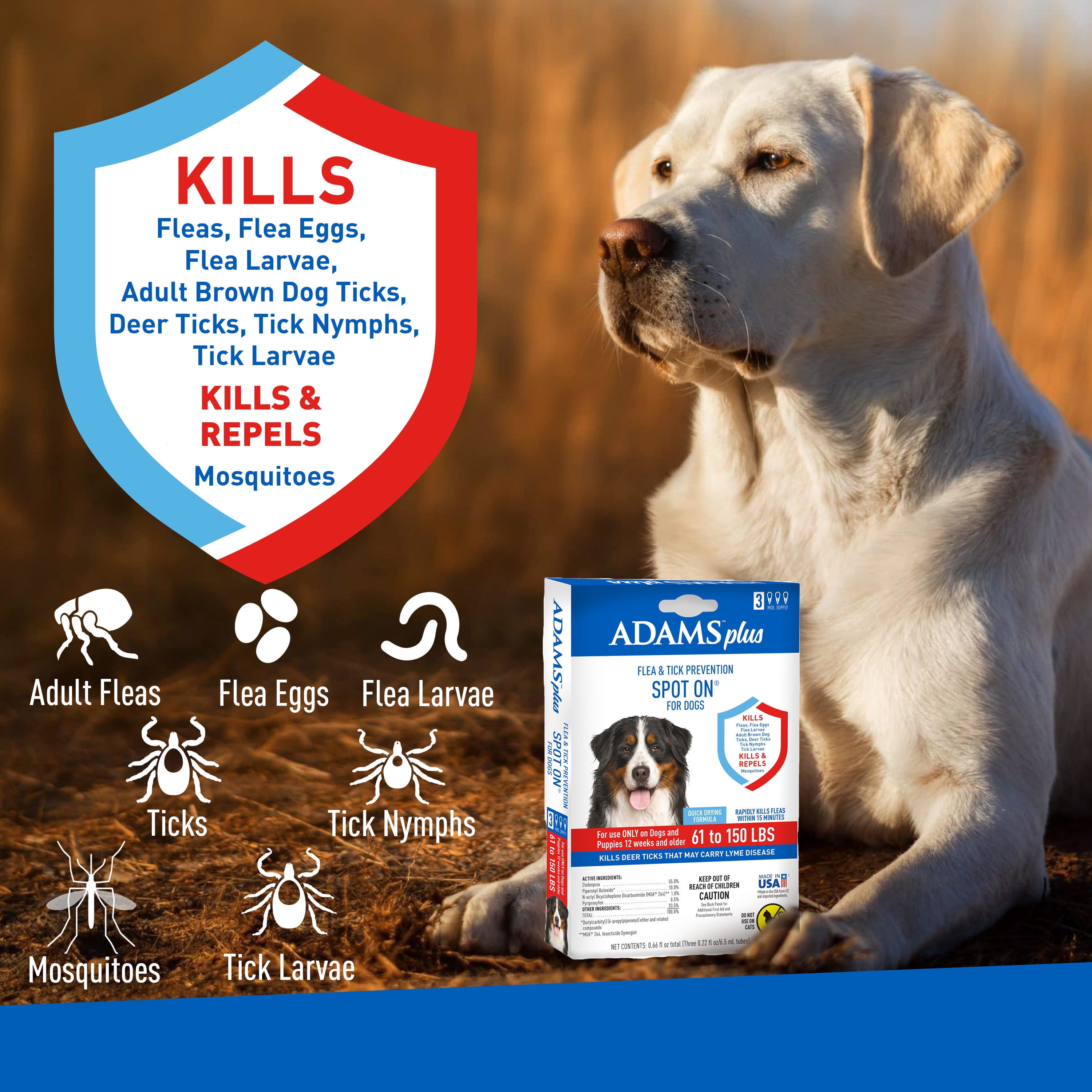 Adams flea and tick sales spot on for dogs