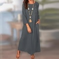 thumbnail image 4 of CHOK Robes d'Été Décontractées pour Femmes Robe Haute en Coton et Lin Manches 3/4 Coupe Ample Légère avec Poches, 4 of 7